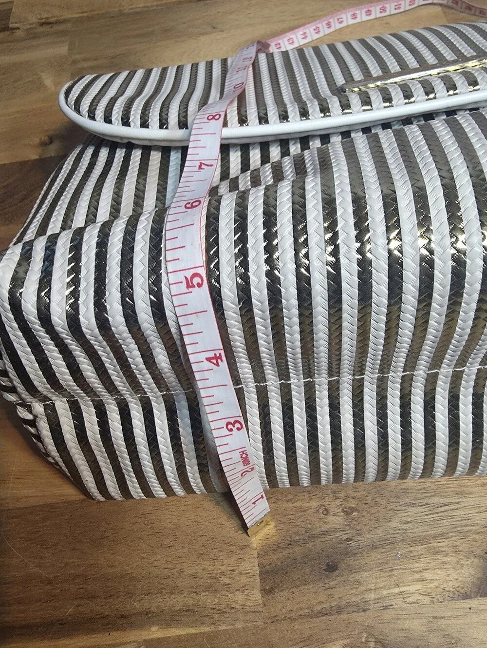 Vince Camuto Bag Makeup Clutch Gold Cream Stripes NWT